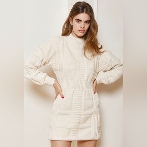 Lulus Patchwork It Cream Cable Knit Cutout Sweater Dress